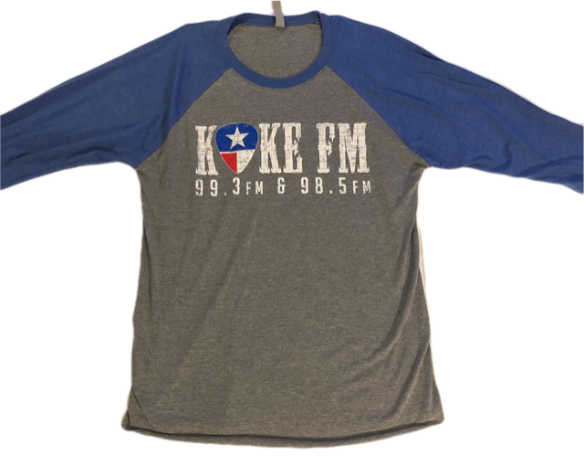KOKE-FM Baseball 3/4 Sleeve Shirt - Blue and Dark Gray